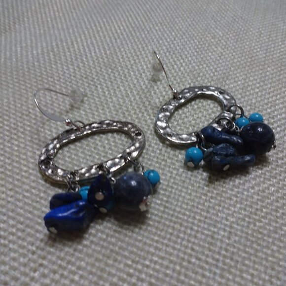 Unique BLUE BEADED Handmade Silver Dangle Earrings #474C - Picture 2 of 3